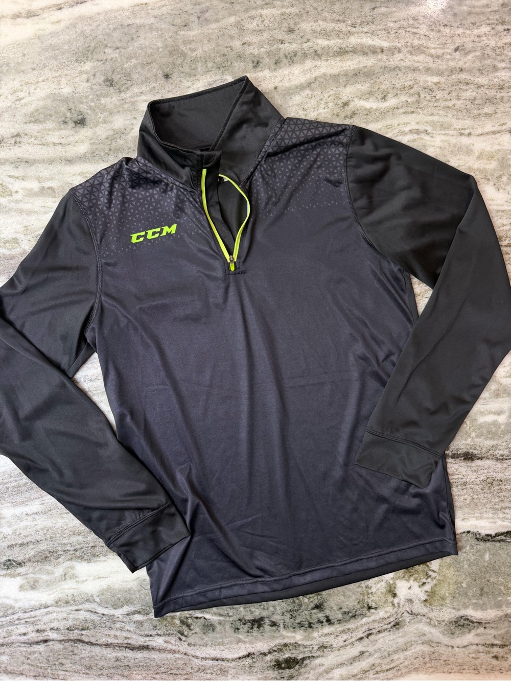 CCM Hockey Black Quarter-Zip Pullover with Neon Green Accents